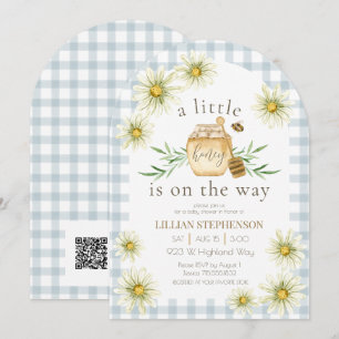 Little Honey On The Way Bee Blue Baby Shower QR  Invitation