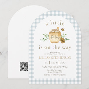Little Honey On The Way Bee Blue Baby Shower QR Invitation