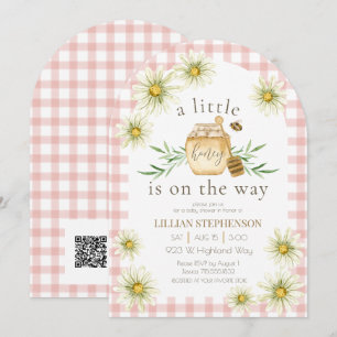 Little Honey On The Way Bee Pink Baby Shower QR  Invitation