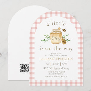 Little Honey On The Way Bee Pink Baby Shower QR  Invitation