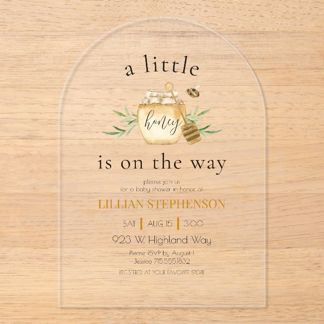Little Honey On The Way Bee Themed Baby Shower  Acrylic Invitations (Front)