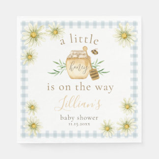 Little Honey On The Way Blue Gingham Baby Shower Napkin