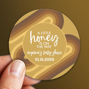 Little Honey on the Way Retro Stripes Baby Shower Classic Round Sticker