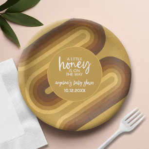 Little Honey on the Way Retro Stripes Baby Shower Paper Plate