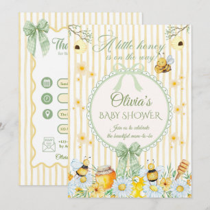 Little Honey Sage Green and Yellow Bee Baby Shower Invitation