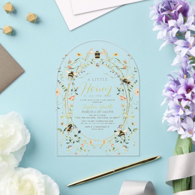 Little Honey Wildflower Bee Baby Shower Acrylic Invitations (Insitu (Wedding))