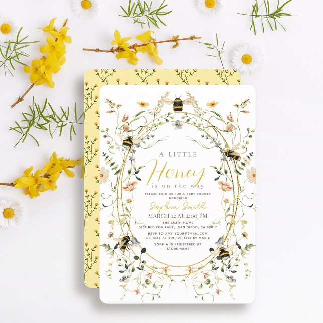 Little Honey Wildflower Bee Baby Shower Invitation (Creator Uploaded)