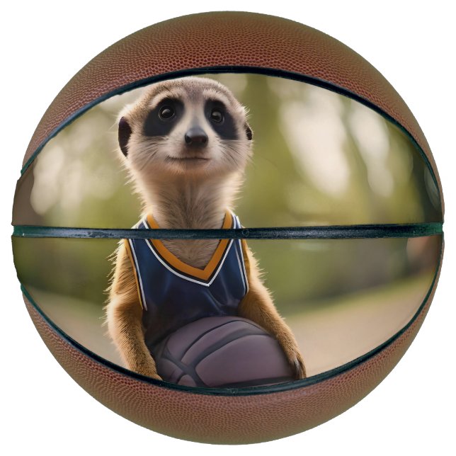 Little Hoop Star: Baby Meerkat Holding Basketball (Front)