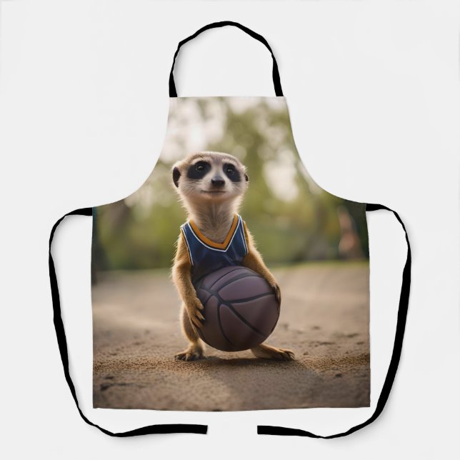 Little Hoop Star: Baby Meerkat Holding Basketball Apron (Front)