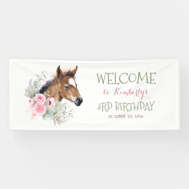 Little Horse Cute Pink Birthday Party Banner (Horizontal)