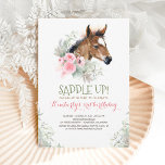 Little Horse Pink Floral Birthday Invitation<br><div class="desc">Baby Horse - Foal Cute Birthday Invitations</div>