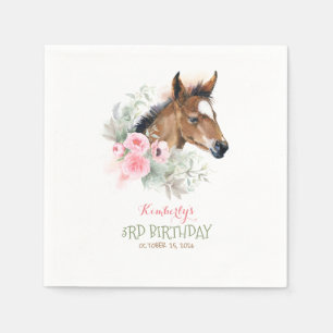 Little Horse Pink Floral Elegant Girls Birthday Napkin