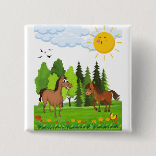 Little horses design for kids 15 cm square badge