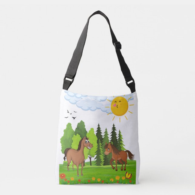 Little horses design for kids crossbody bag (Front)