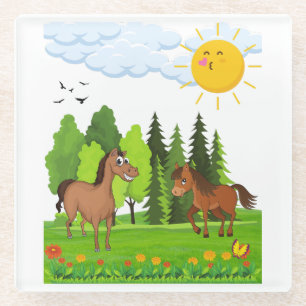 Little horses design for kids glass coaster