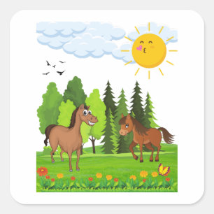 Little horses design for kids square sticker