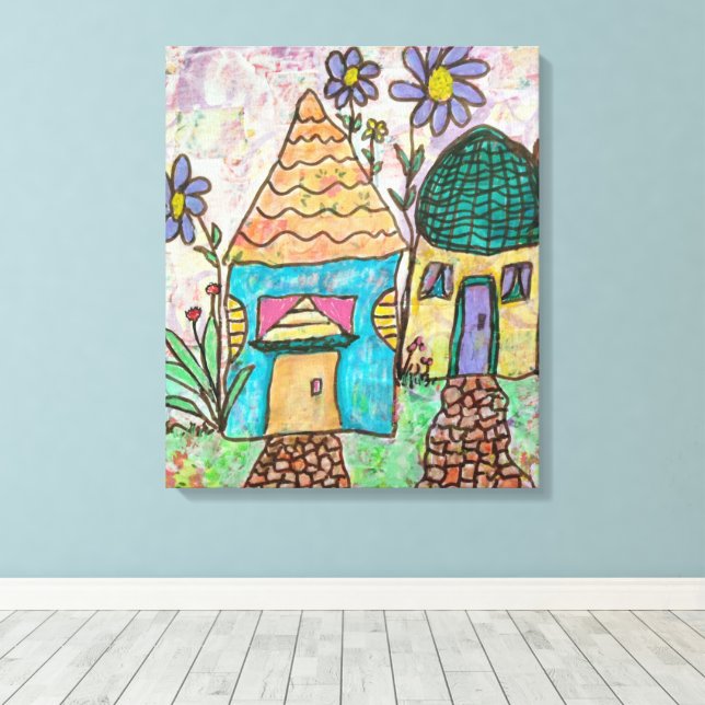 Little House Big Flowers Canvas Print (Insitu(Wood Floor))