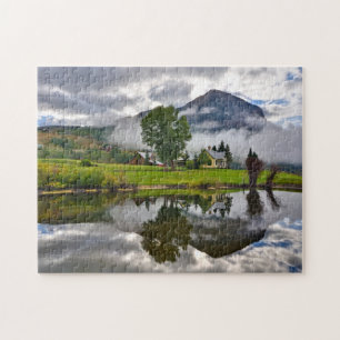 Little House in Mist on Lake Jigsaw Puzzle