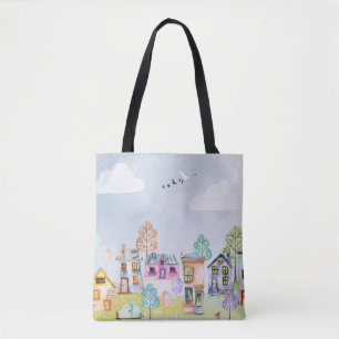 Little house landscape tote bag