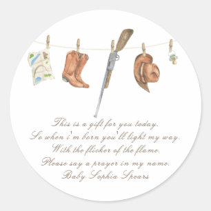 Little hunter baby shower - Prayer candle label