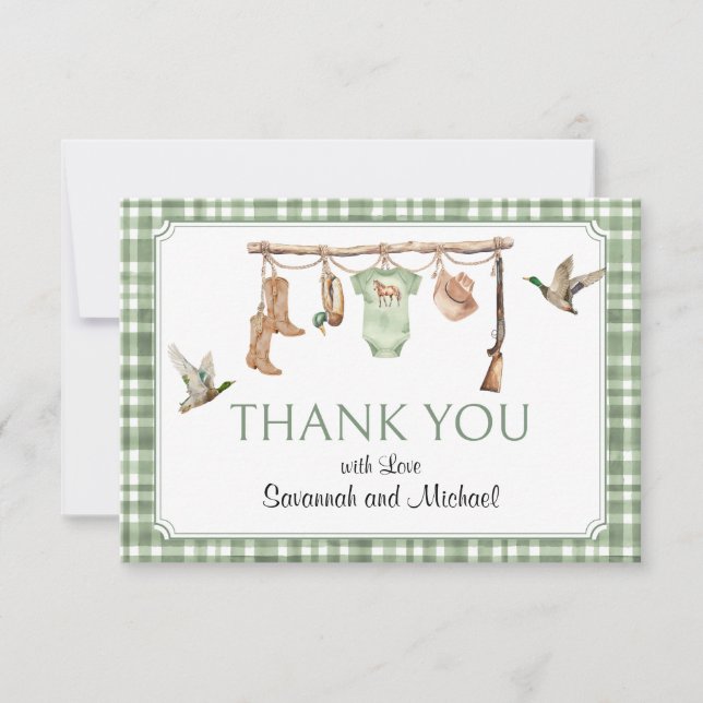 Little Hunter Baby Shower Thank You Card (Front)