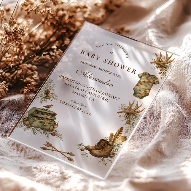 Little Hunter Woodland Keepsake Baby Shower Acrylic Invitations (Creator Uploaded)