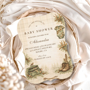 Little Hunter Woodland Keepsake Baby Shower Invitation