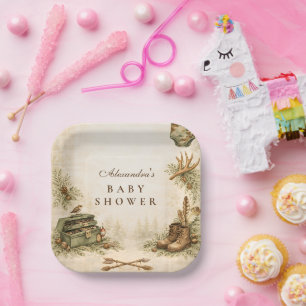 Little Hunter Woodland Keepsake Baby Shower Paper Plate