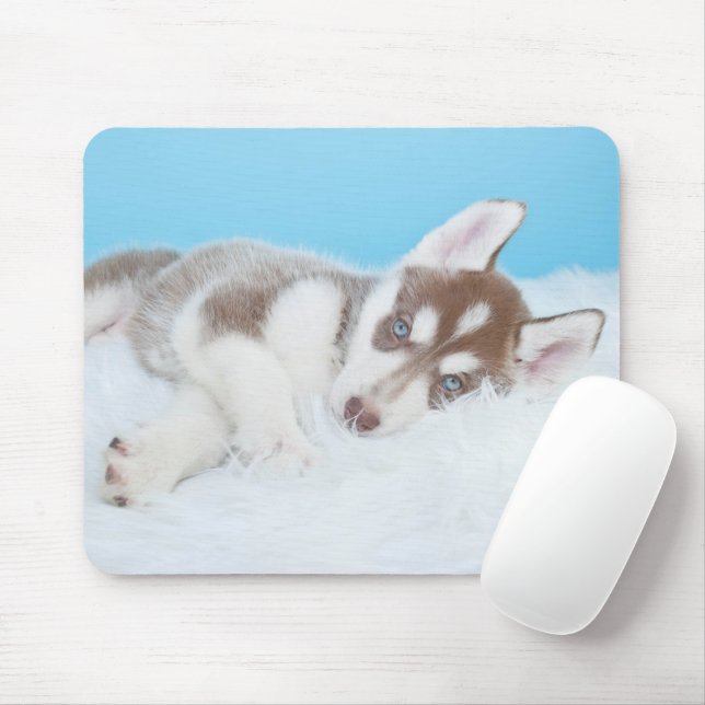Little Husky Puppy Laying on a Blanket Mouse Mat (With Mouse)