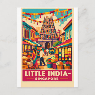 Little India, Singapore in a vibrant retro Postcard