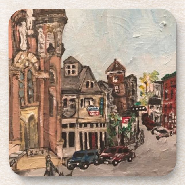 Little Italy, Cleveland Ohio Painting on a Coaster (Front)