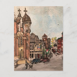 Little Italy, Cleveland Ohio Painting on Postcard