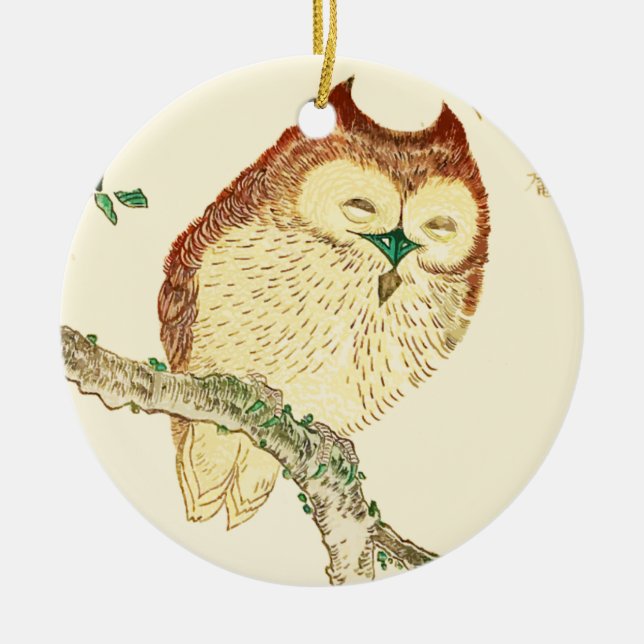 Little Japanese owl Ceramic Tree Decoration (Front)