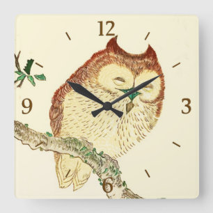 Little Japanese owl Square Wall Clock