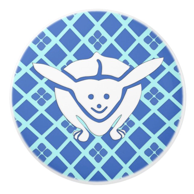 Little Japanese rabbit, blue background Ceramic Knob (Front)