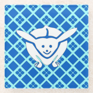 Little Japanese rabbit, blue background Glass Coaster