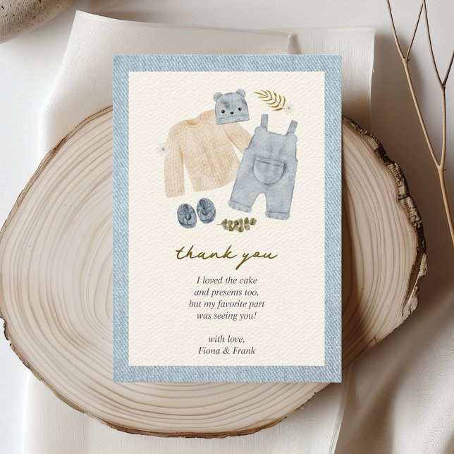 Little Jean Baby Shower Denim Boho Thank You Card (blue jean baby thank you card baby shower boho vintage denim)