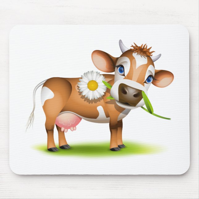 Little Jersey cow eating daisy Mouse Mat (Front)