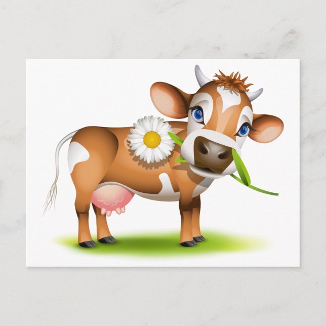Little Jersey cow eating daisy Postcard (Front)