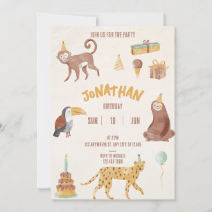 Little Jungle Animals Birthday Invitation