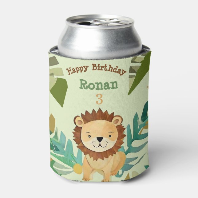 Little Jungle Prince Lion Birthday Can Cooler (Can Front)