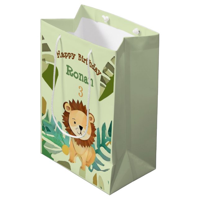 Little Jungle Prince Lion Birthday Medium Gift Bag (Front Angled)