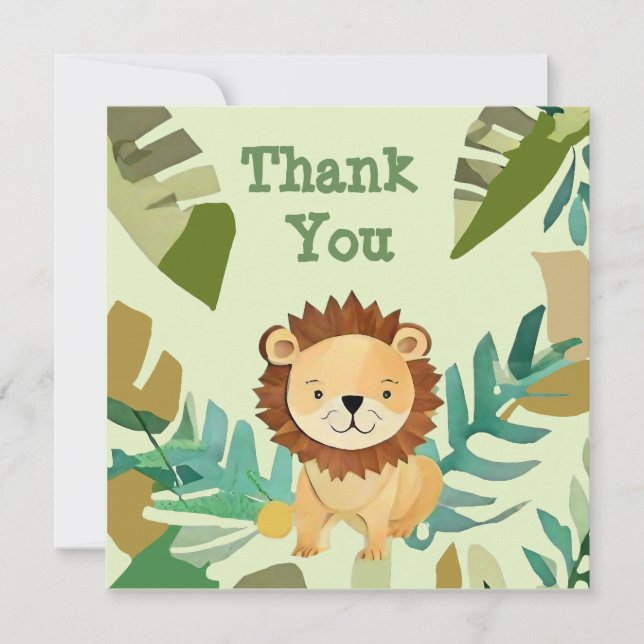 Little Jungle Prince Lion Birthday Thank You Card (Front)