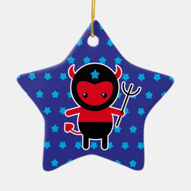 Little kawaii Ninja devil Ceramic Tree Decoration (Front)