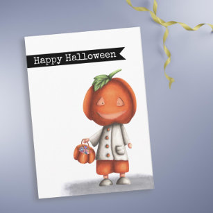 Little Kid Pumpkin Costume Happy Halloween  Card