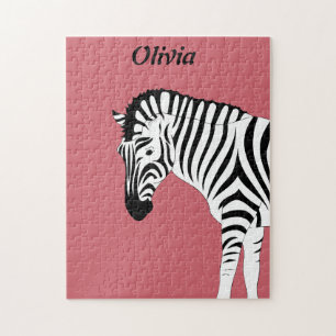 Little Kids Custom Name Cute Pink Zebra Jigsaw Puzzle