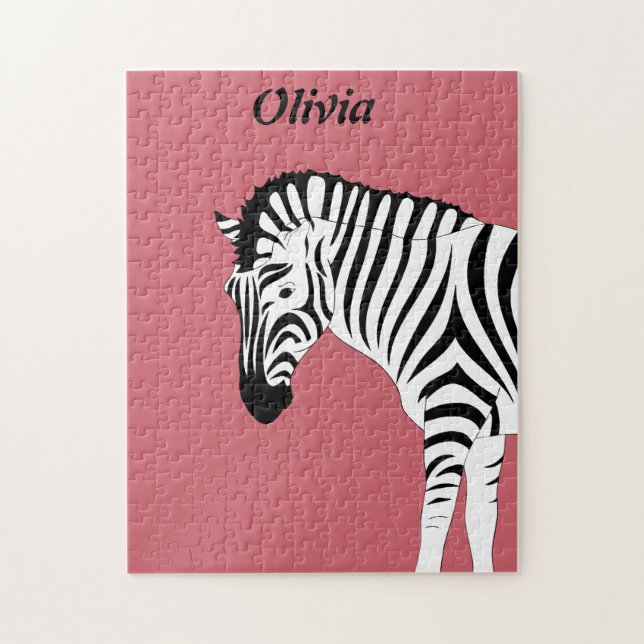 Little Kids Custom Name Cute Pink Zebra  Jigsaw Puzzle (Vertical)