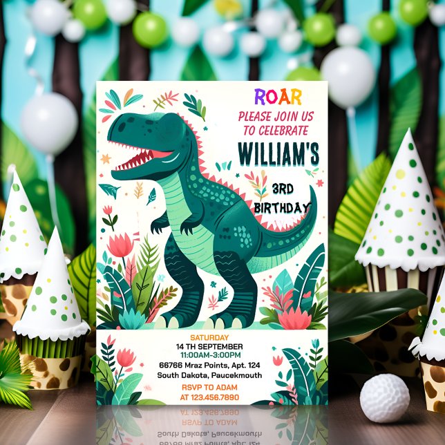 little kids cute boys T three 3 rex 3rd birthday Invitation (Creator Uploaded)