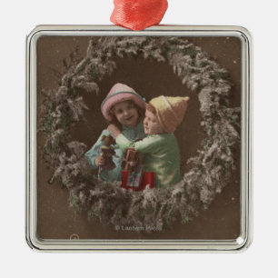Little Kids Embracing Metal Tree Decoration