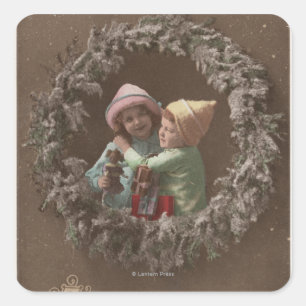 Little Kids Embracing Square Sticker